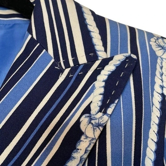 Tommy Hilfiger Blue Beige Women's Nautical Chain Rope Print Blazer Size 10 - Picture 10 of 15